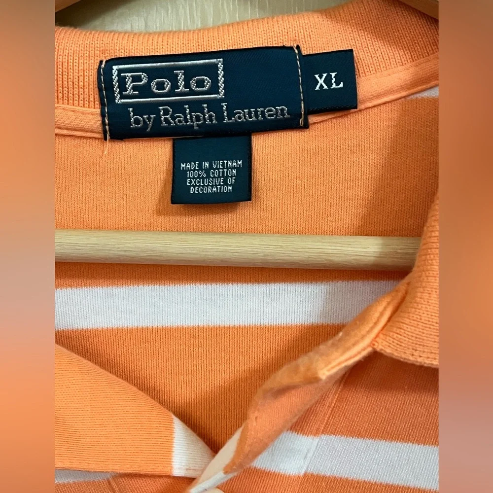 Polo by Ralph Lauren Orange White Striped Men's Shirt Size XL Casual Preppy